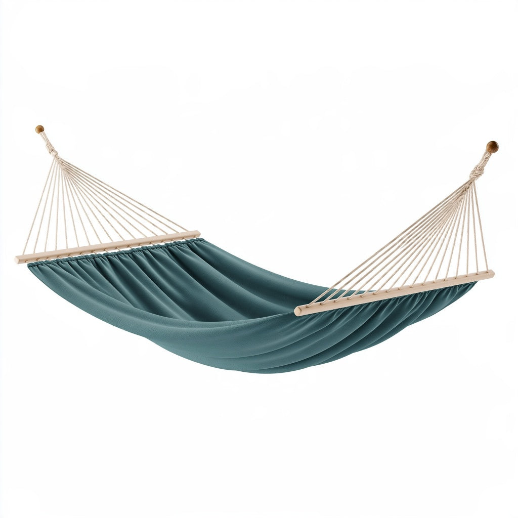 Hängematte 200 x 100 cm aus Textil in Petrol mit Holzstäben für Innen und Außen