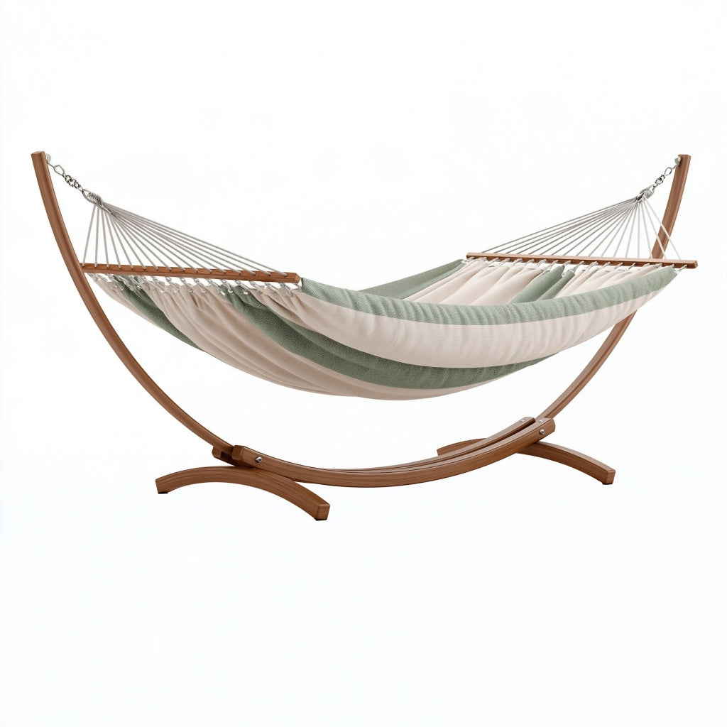 Hängematte mit Gestell 300 x 110 x 110 cm Textilgewebe Beige Grün für Garten und Terrasse