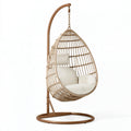 Hängesessel 105 x 105 x 195 cm mit Metallgestell Seilgeflecht Beige für den Innenbereich