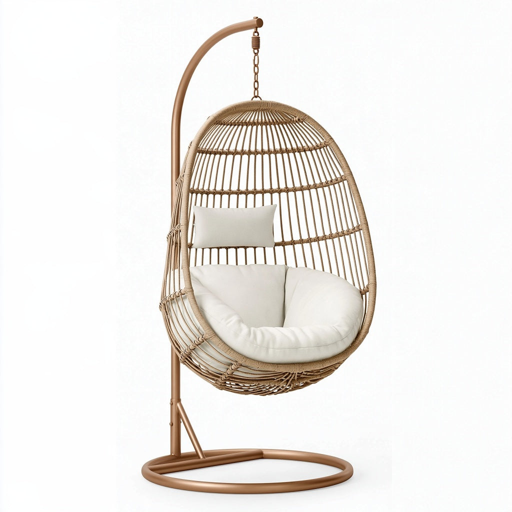 Hängesessel 105 x 105 x 195 cm aus Rattan und Metall in Naturbraun mit Standfuß