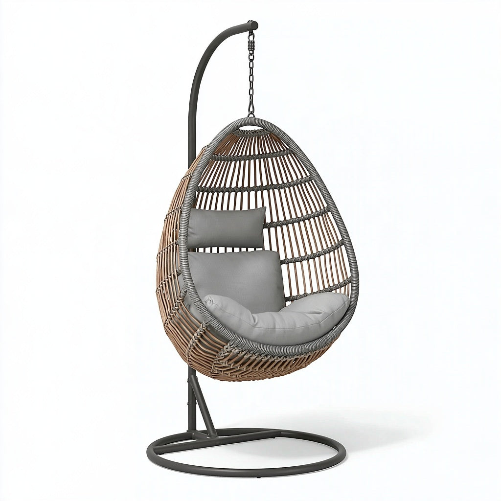 Hängesessel 105 x 105 x 195 cm aus Geflecht und Metall in Braun Grau mit Standgestell