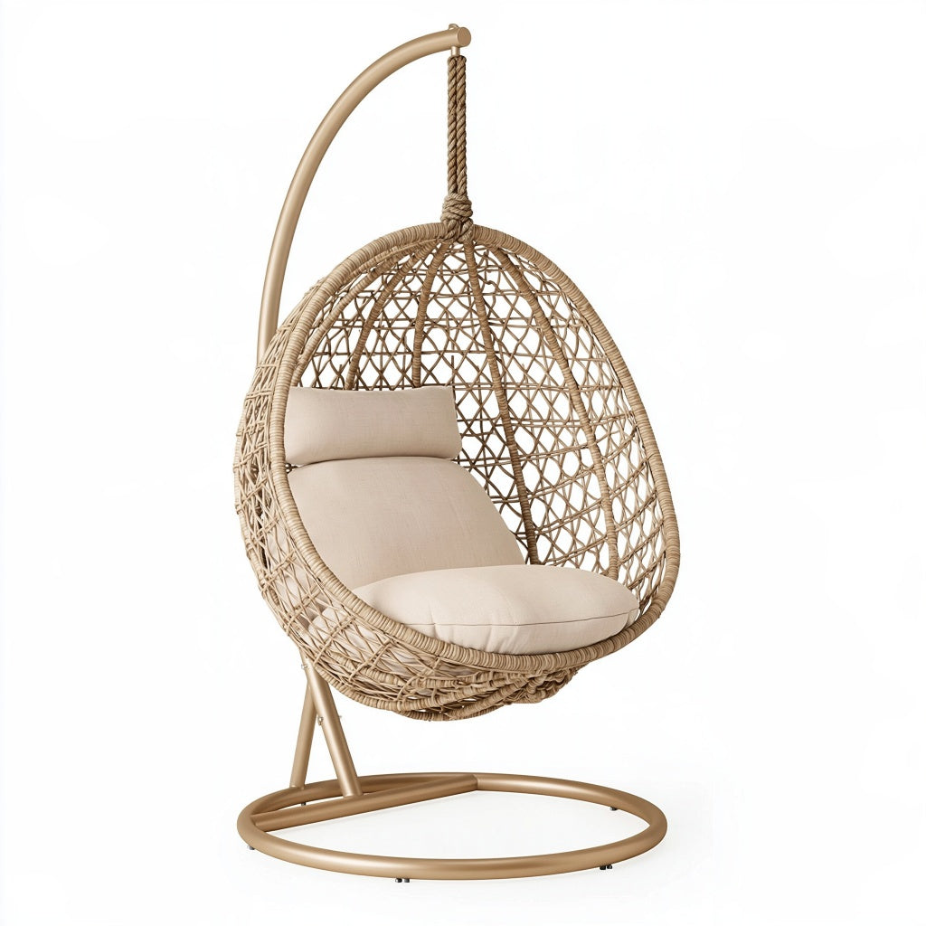 Hängesessel 105 x 105 x 195 cm aus Geflecht und Metall Natur Beige mit Standgestell