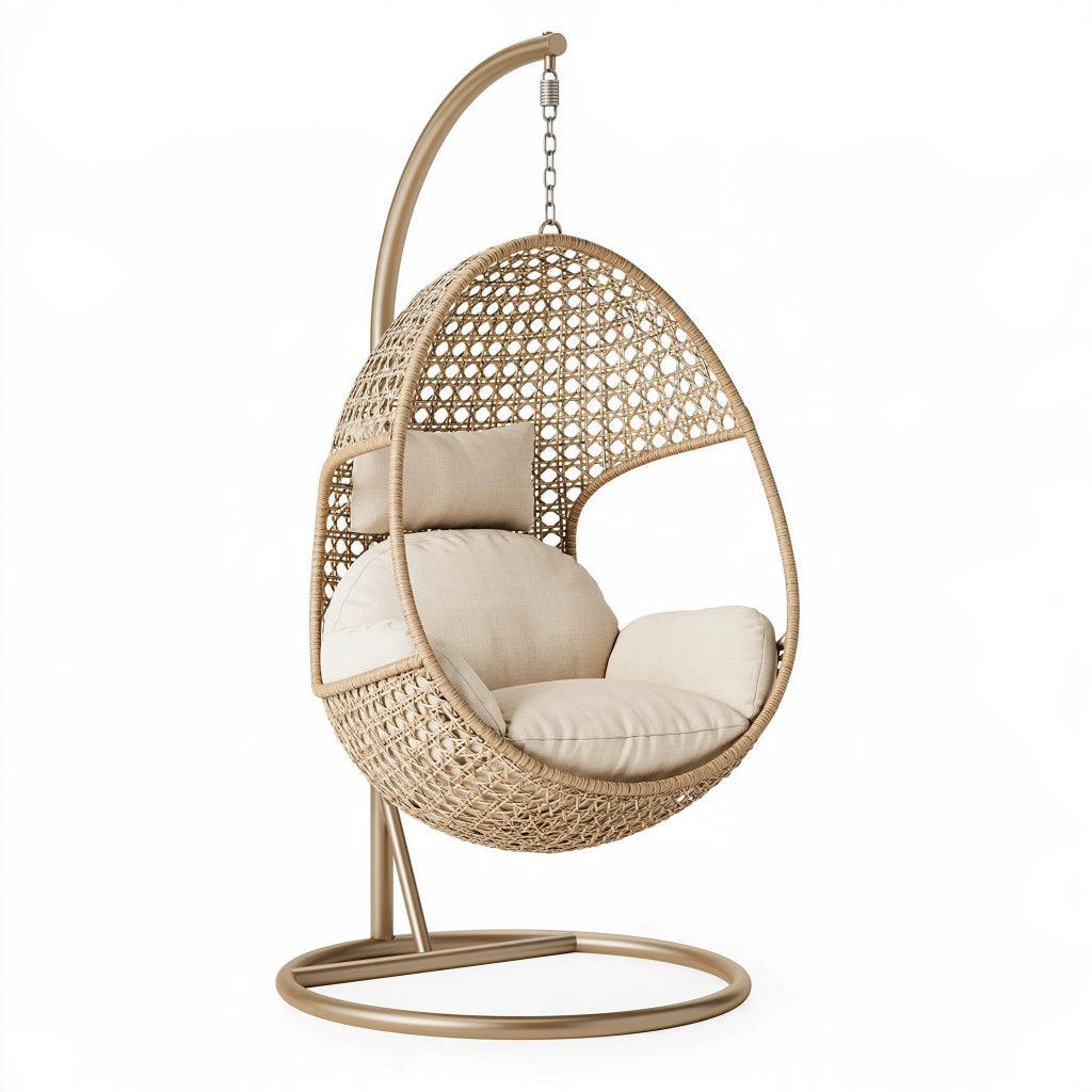Hängesessel 105 x 105 x 195 cm Natur Rattan Metall Freistehend Boho