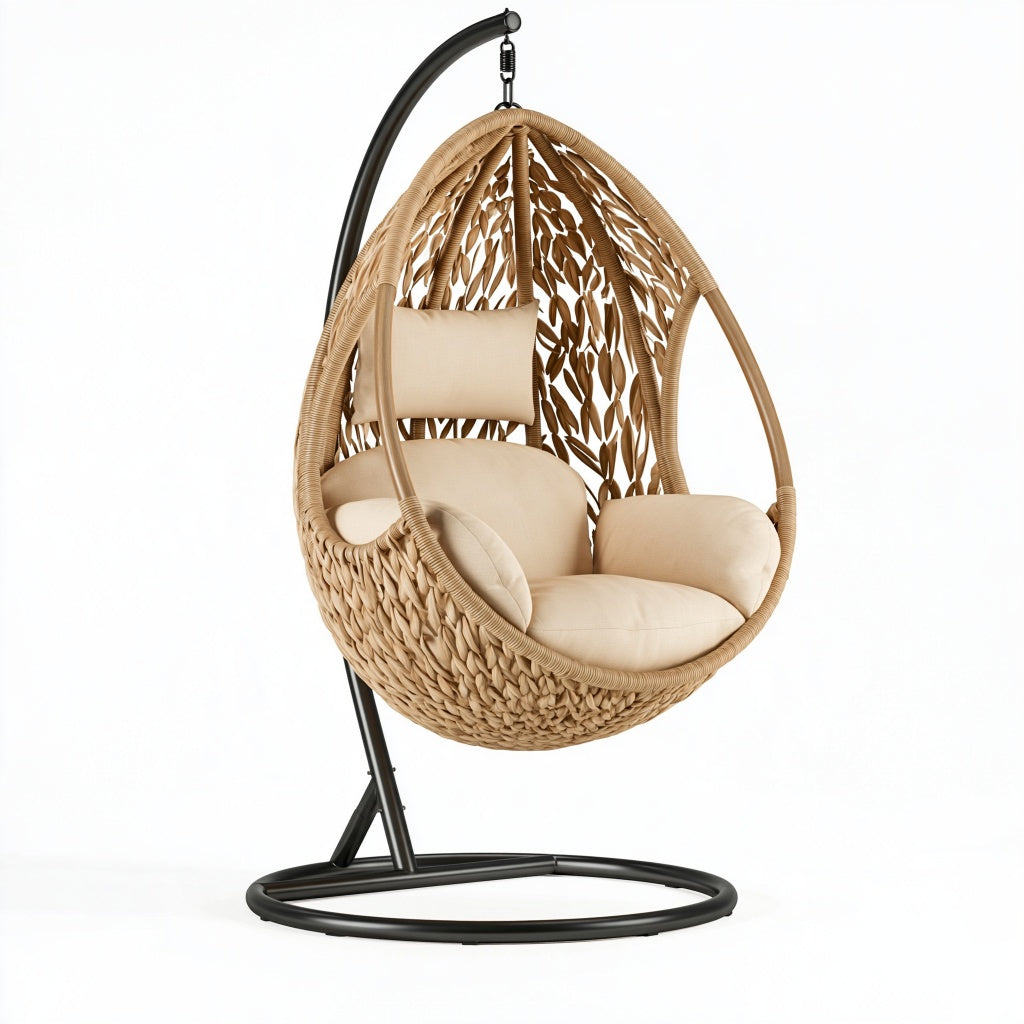 Hängesessel 105 x 105 x 195 cm aus Rattan in Beige mit Metallgestell Schaukelstuhl