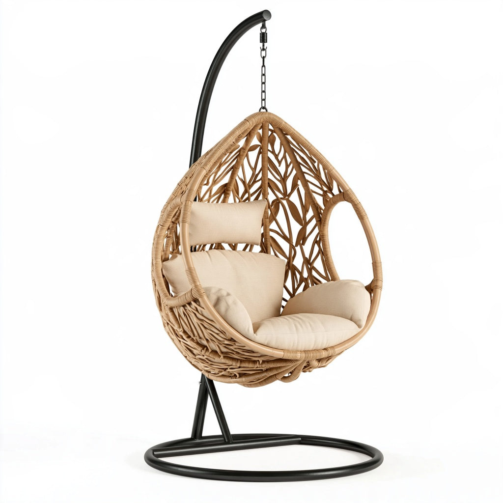 Hängesessel 105 x 105 x 195 cm Rattan Beige mit Stahlgestell für den Innenbereich