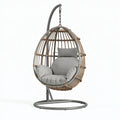 Hängesessel 105 x 105 x 195 cm aus Rattan und Stahl in Grau Naturbeige mit Standgestell