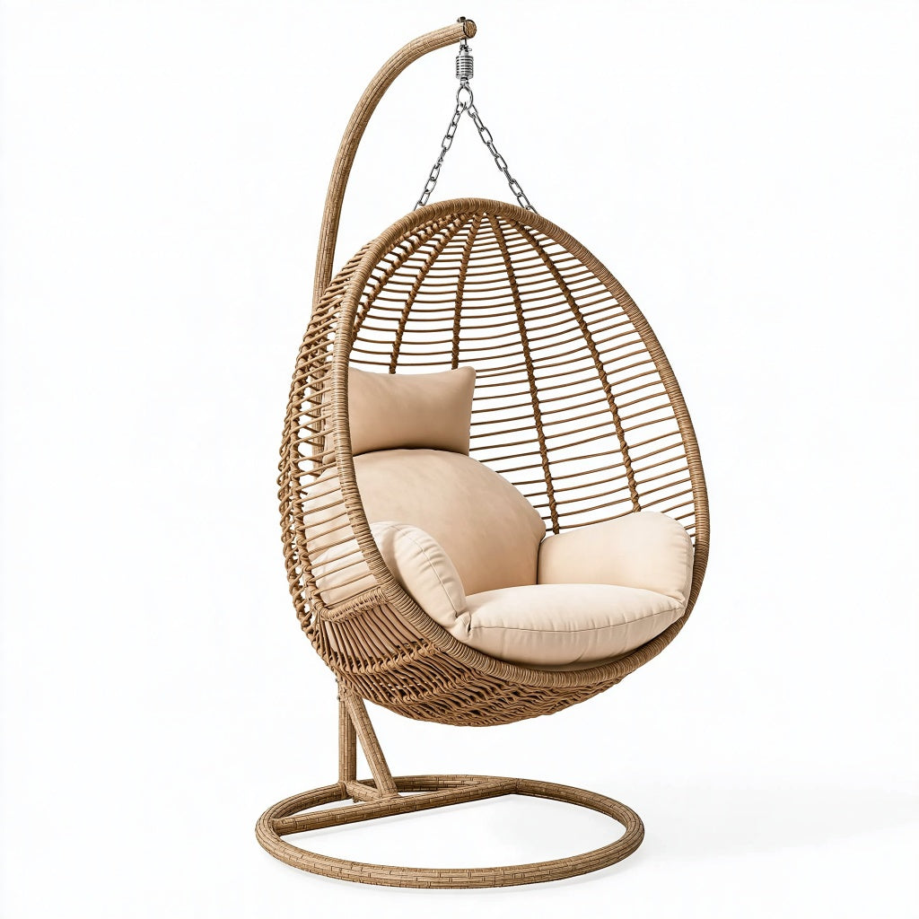Hängesessel 105 x 105 x 195 cm aus Rattan Naturbraun mit Metallgestell für den Wohnbereich