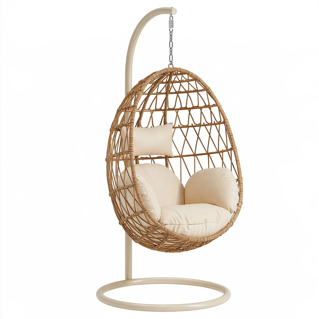 Hängesessel 105 x 105 x 195 cm aus Rattan und Metall in Natur Beige mit Gestell