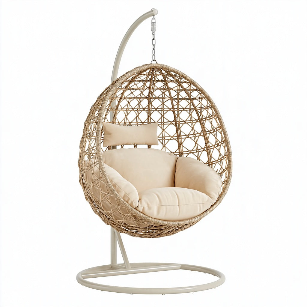 Hängesessel 105 cm Natur Rattan mit Stahlgestell im Boho-Stil