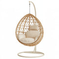 Hängesessel 105 cm Rattan Naturbraun Creme mit Metallgestell Boho
